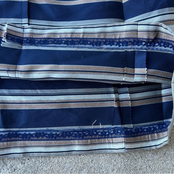Vintage 70s Striped Mod Dress Handmade A-Line Short Sleeve Navy Tan Retro S/M - Picture 8 of 8
